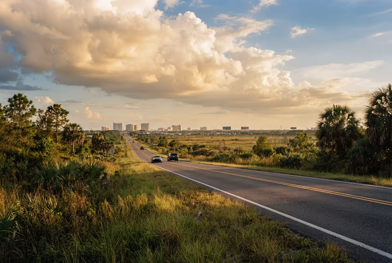 Rio de água transparente margeado por vegetação subtropical a poucos quilômetros da área urbana de Orlando